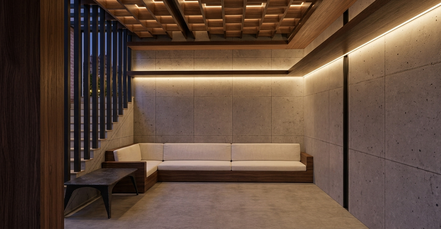 Warm, high-fidelity interior visualization.